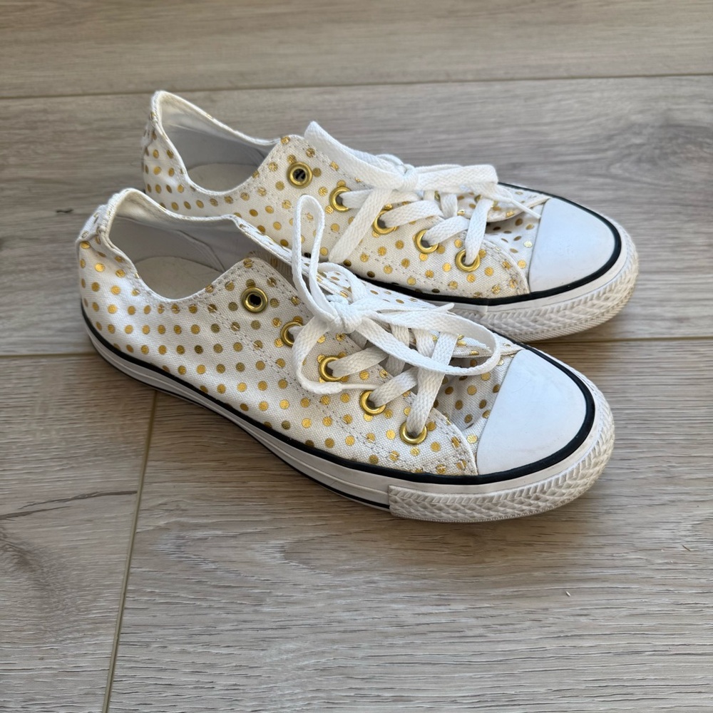 Converse All Star Low TopWhite and Gold Dot Sneakers